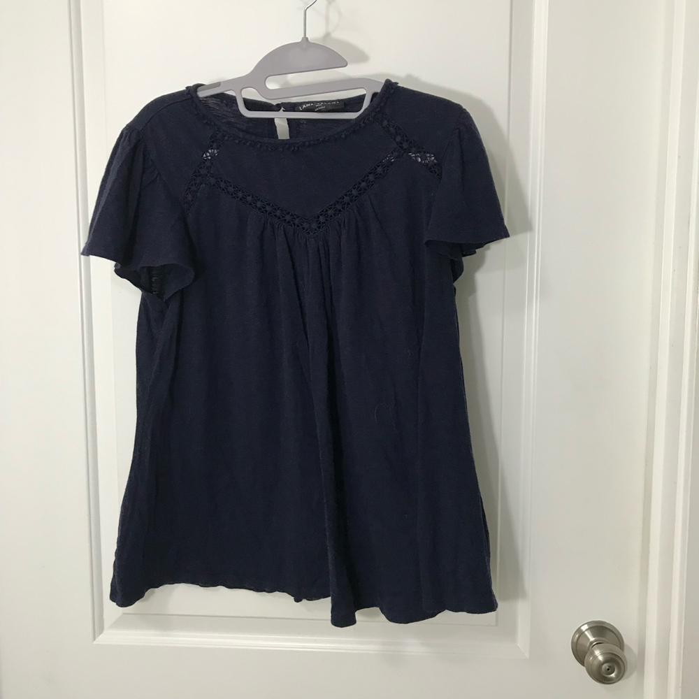 Lane Bryant Short Sleeve Crochet Accent Women’s 14/16 Navy Top
